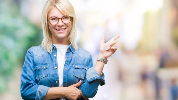 Young Beautiful Blonde Woman Wearing Glasses Isolated Background Big Smile — Stock Photo, Image