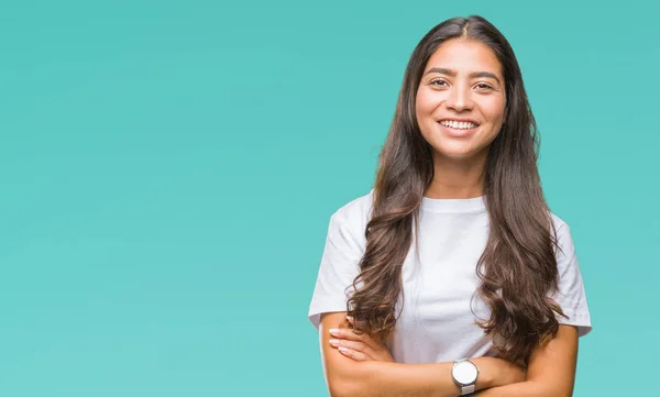 Jonge Mooie Arabische Vrouw Geïsoleerde Achtergrond Blij Gezicht Lachend Met — Stockfoto