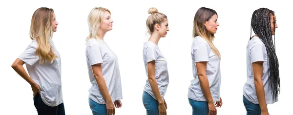 Collage Einer Gruppe Schöner Frauen Die Lässiges Weißes Shirt Über — Stockfoto