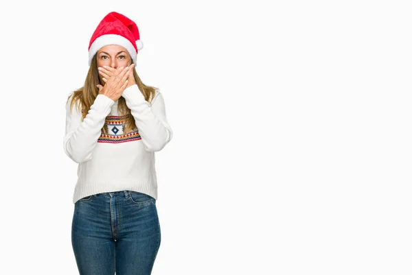 Middelbare Leeftijd Volwassen Vrouw Winter Trui Chrismat Hoed Dragen Geïsoleerde — Stockfoto