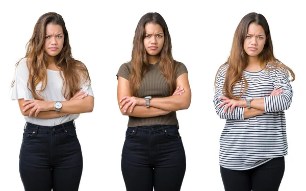 Collage Beautiful Young Woman Isolated Background Skeptic Nervous Disapproving Expression — Stock Photo, Image