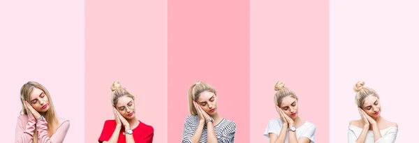 Collage Young Beautiful Blonde Woman Vivid Colorful Vintage Pink Isolated — Stock Photo, Image