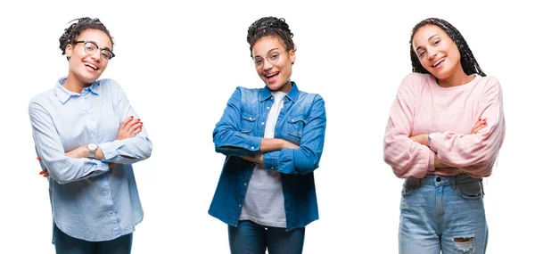 Collage Vackra Flätade Hår Afroamerikanska Kvinnan Över Isolerade Bakgrund Glada — Stockfoto