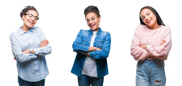 Collage Aus Schönen Geflochtenen Haaren Afrikanisch Amerikanische Frau Über Isolierten — Stockfoto