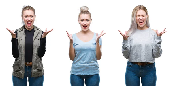 Collage Bella Bionda Giovane Donna Sfondo Isolato Che Celebra Pazzo — Foto Stock