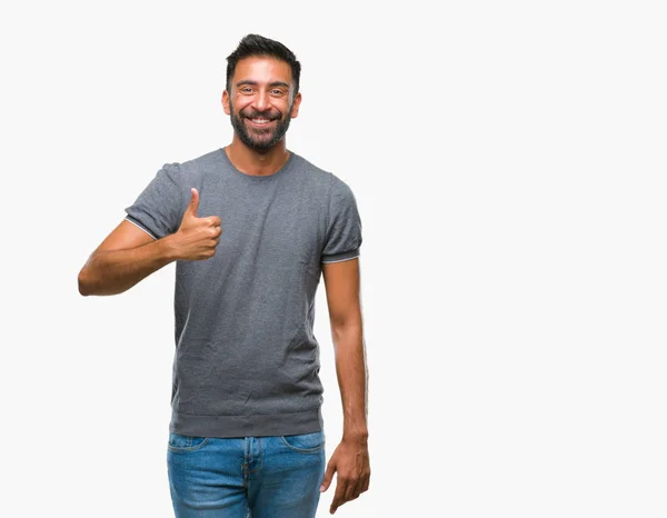 Hombre Hispano Adulto Sobre Fondo Aislado Haciendo Gesto Pulgares Felices — Foto de Stock