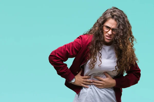 Hermosa Morena Pelo Rizado Chica Joven Con Chaqueta Gafas Sobre — Foto de Stock