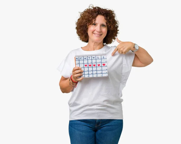 Médio Ager Sênior Mulher Segurando Calendário Menstruação Sobre Isolado Fundo — Fotografia de Stock