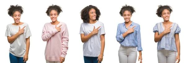 Collage Afroamerikanska Kvinnan Över Isolerade Bakgrund Glada Med Ett Leende — Stockfoto