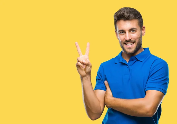 Joven Hombre Guapo Sobre Fondo Aislado Sonriendo Con Cara Feliz — Foto de Stock