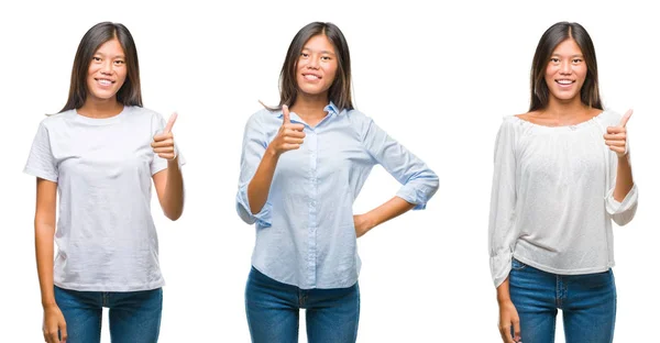 Collage Jeune Femme Asiatique Debout Sur Fond Blanc Isolé Faisant — Photo
