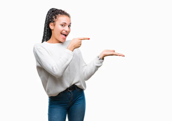 Jovem Trançado Cabelo Afro Americano Menina Vestindo Camisola Inverno Sobre — Fotografia de Stock