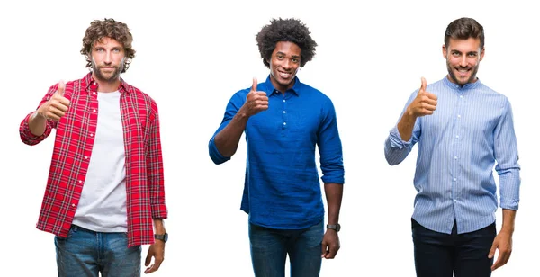Collage Gruppo Uomini Afro Americani Ispanici Sfondo Isolato Facendo Felice — Foto Stock