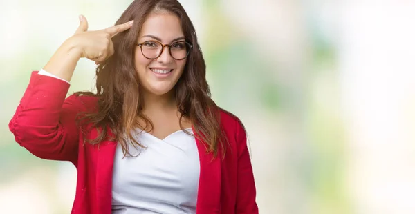 Hermosa Mujer Negocios Joven Tamaño Grande Con Chaqueta Elegante Gafas —  Fotos de Stock