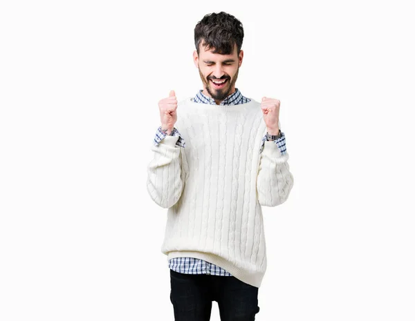 Der Junge Gut Aussehende Mann Trägt Einen Winterpullover Über Isoliertem — Stockfoto