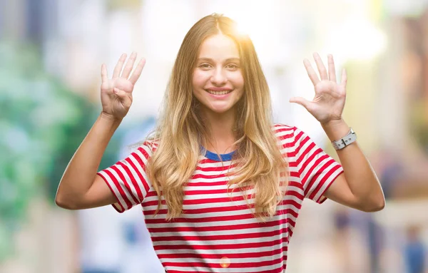 Jonge Mooie Blonde Vrouw Geïsoleerde Achtergrond Weergeven Met Vingers Omhoog — Stockfoto