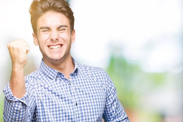 Jovem Homem Negócios Bonito Sobre Fundo Isolado Irritado Louco Levantando — Fotografia de Stock