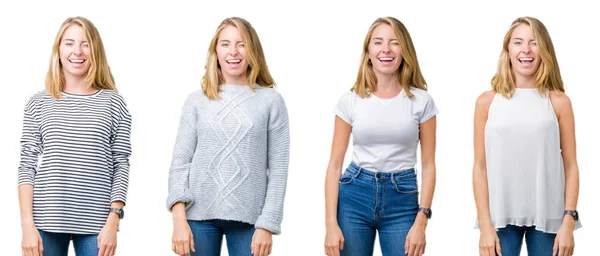 Collage Vacker Blond Kvinna Över Vit Isolerade Bakgrund Winking Tittar — Stockfoto