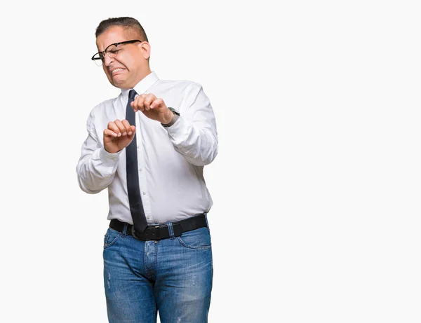 Bussines Edad Media Árabe Hombre Con Gafas Sobre Fondo Aislado — Foto de Stock