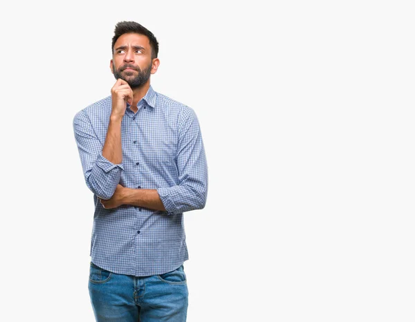 Adult Hispanic Man Isolated Background Hand Chin Thinking Question Pensive — Stock Photo, Image