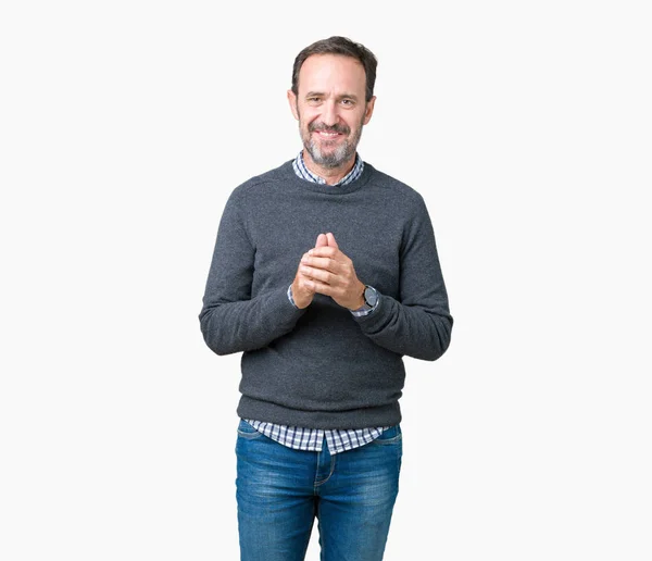Handsome Middle Age Senior Man Wearing Sweater Isolated Background Hands — Stock Photo, Image
