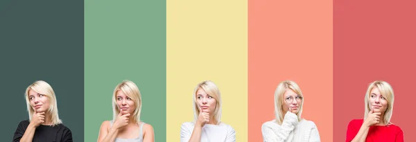 Collage Van Mooie Blonde Vrouw Vintage Geïsoleerde Achtergrond Met Hand — Stockfoto