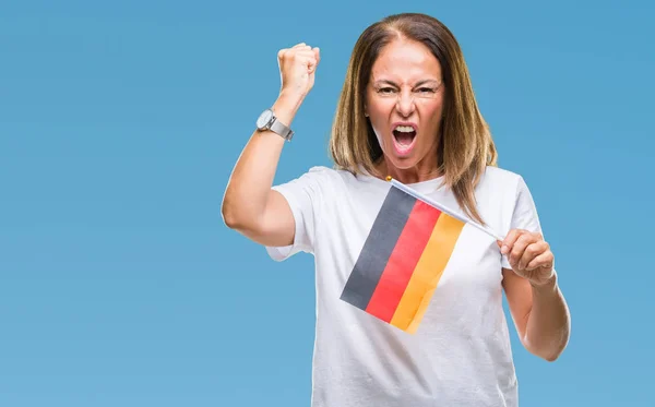 Hispanische Frau Mittleren Alters Mit Deutschland Fahne Vor Isoliertem Hintergrund — Stockfoto