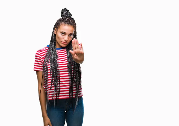 Young Gevlochten Haar Afrikaanse Amerikaans Meisje Geïsoleerde Achtergrond Stop Doen — Stockfoto