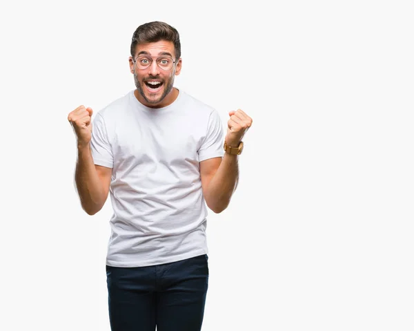 Young Handsome Man Wearing Glasses Isolated Background Celebrating Surprised Amazed — Stock Photo, Image