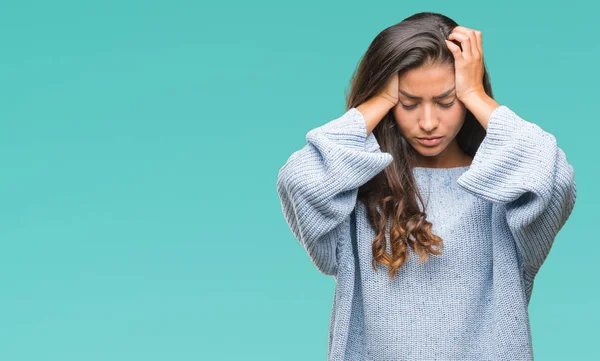 Jovem Bela Mulher Árabe Vestindo Camisola Inverno Sobre Fundo Isolado — Fotografia de Stock