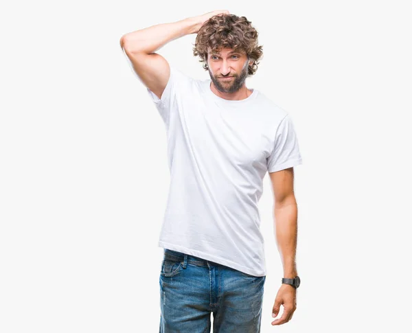 Yakışıklı Spanyol Modeli Adam Izole Arka Plan Üzerinde Yanıltır Soru — Stok fotoğraf