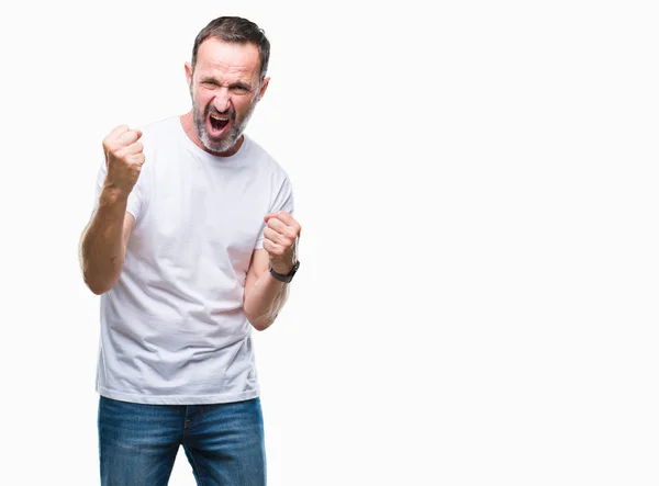 Hombre Mediana Edad Con Una Camiseta Blanca Sobre Fondo Aislado —  Fotos de Stock