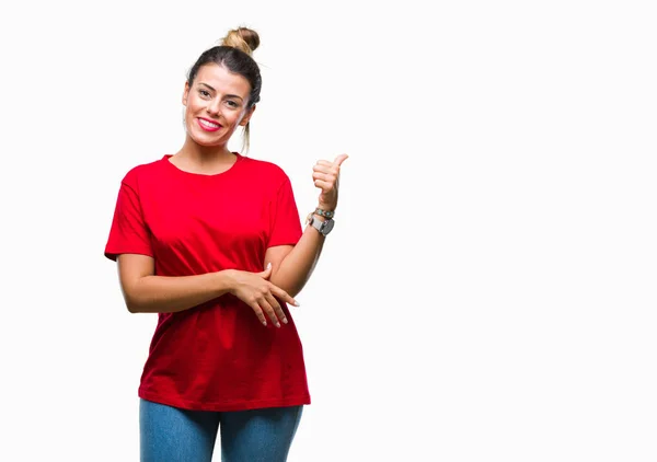 Joven Hermosa Mujer Sobre Fondo Aislado Sonriendo Con Cara Feliz —  Fotos de Stock