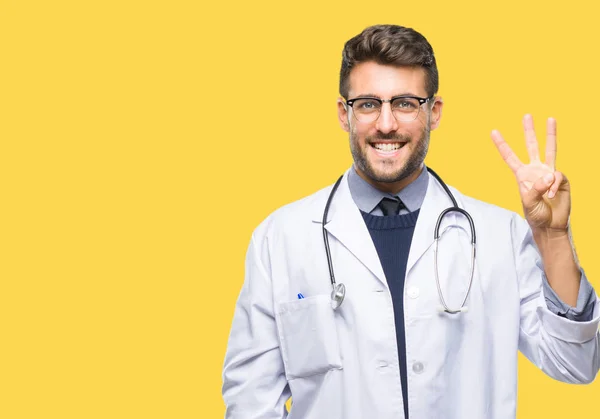 Junger Gutaussehender Arzt Mit Isoliertem Hintergrund Der Mit Finger Nummer — Stockfoto