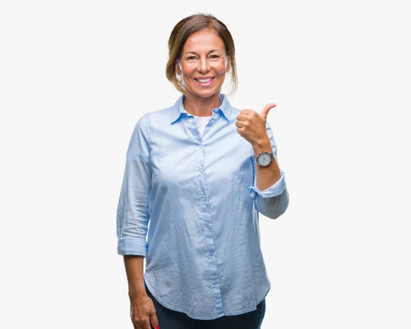 Middle Age Senior Hispanic Woman Isolated Background Doing Happy Thumbs — Stock Photo, Image