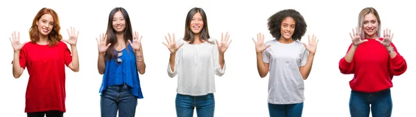 Collage Grupo Hermosas Mujeres Chinas Asiáticas Afroamericanas Caucásicas Sobre Fondo —  Fotos de Stock