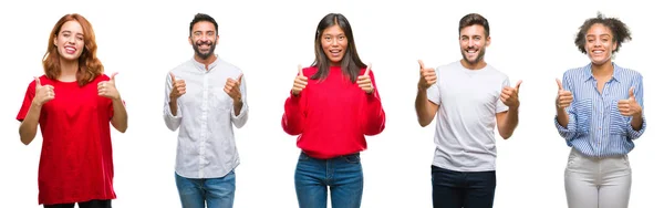 Collage Van Groep Chinese Indiase Spaanse Mensen Boven Geïsoleerd Achtergrond — Stockfoto