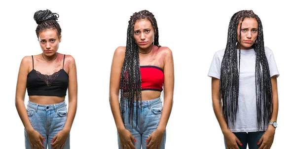 Collage Aus Schönen Geflochtenen Haaren Afrikanisch Amerikanische Frau Mit Geburtszeichen — Stockfoto