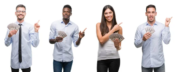Grup Takım Banknot Dolar Izole Arka Plan Üzerinde Çok Mutlu — Stok fotoğraf