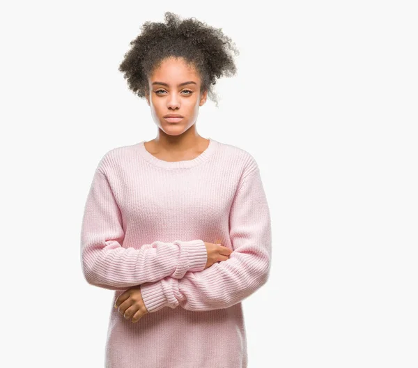 Giovane Donna Afro Americana Che Indossa Maglione Invernale Sfondo Isolato — Foto Stock