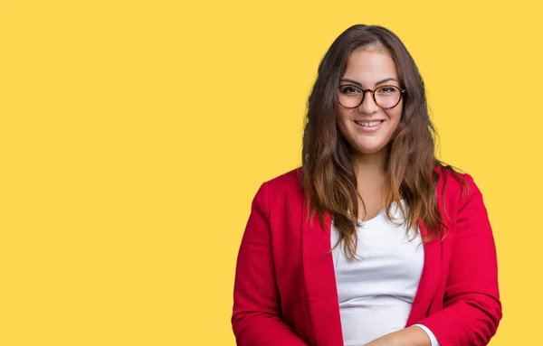 Hermosa Mujer Negocios Más Tamaño Joven Con Chaqueta Elegante Gafas —  Fotos de Stock