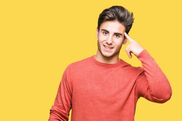 Young Handsome Man Isolated Background Smiling Pointing Head One Finger — Stock Photo, Image