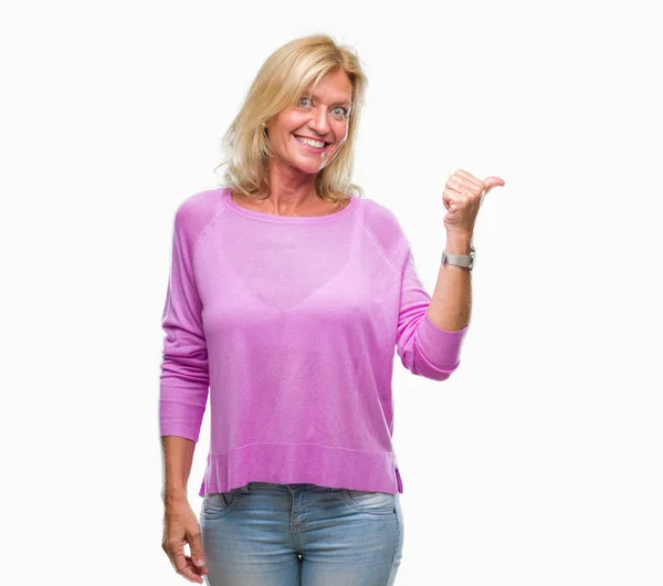 Middle Age Blonde Woman Isolated Background Smiling Happy Face Looking — Stock Photo, Image