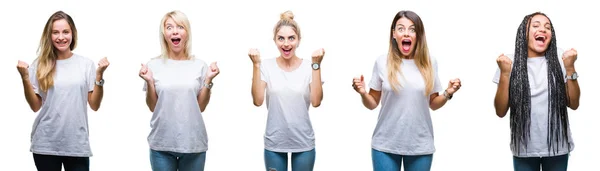 Collage Einer Gruppe Schöner Frauen Lässigem Weißen Shirt Vor Isoliertem — Stockfoto