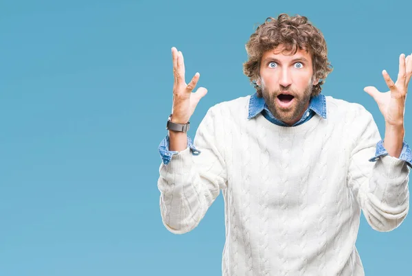 Bonito Modelo Hispânico Homem Vestindo Camisola Inverno Sobre Fundo Isolado — Fotografia de Stock