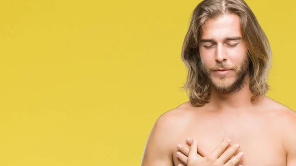 Young Handsome Shirtless Man Long Hair Showing Sexy Body Isolated — Stock Photo, Image