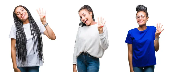 Collage Hermoso Cabello Trenzado Mujer Afroamericana Sobre Fondo Aislado Mostrando —  Fotos de Stock