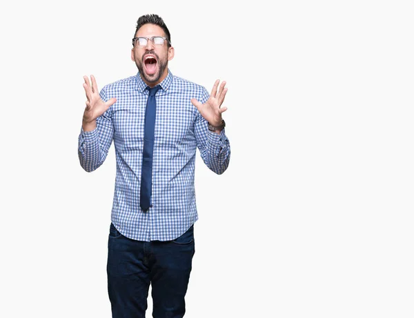 Young Business Man Wearing Glasses Isolated Background Crazy Mad Shouting — Stock Photo, Image