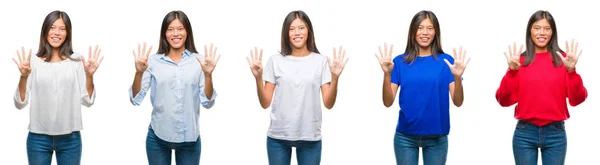 Samenstelling Van Chinese Aziatische Vrouw Geïsoleerde Achtergrond Weergeven Met Vingers — Stockfoto