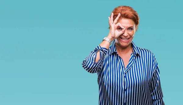 Atrractive Senior Caucasian Redhead Woman Isolated Background Doing Gesture Hand — Stock Photo, Image